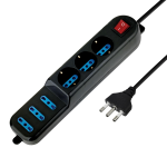 ATLANTIS MULTIPRESA 6 POSTI, 3 SCHUKO/BIPASSO E 3 BIPASSO CON INTERRUTTORE - SPINA 16A