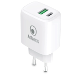 Caricatore da casa Travel Charger Atlantis P008-PD20-2U USB+USB-C PD 20W Bianco