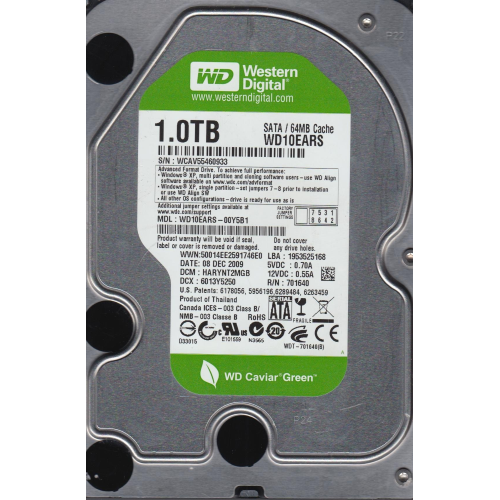 HDD Hard Disk Western Digital WDC WD10EARS-00Y5B1 SATA 3.5" 1000GB USATO