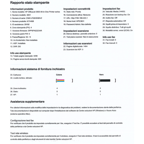 Stampante Inkjet Colori HP Officejet 3831 AiO 6ppm 4800x1200dpi A4 USB WiFi USATA