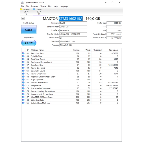 Hard-Disk 3.5" HDD PATA 160GB Maxtor STM3160215A (sn 9RA9L1Z6)