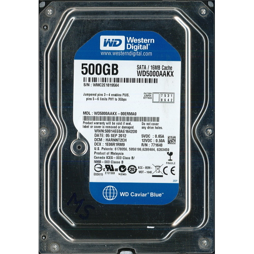 Hard-Disk 3.5" HDD SATA 500GB WD WD5000AAKX-00ERMA0 (sn WMC2E1819564) 