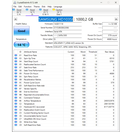 Hard-Disk 3.5" HDD SATA 1.0 TB 1000GB Samsung HD103SI (sn S1Y5J90S902098) 