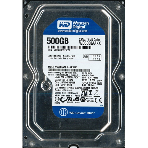 Hard-Disk 3.5" HDD SATA 500GB WD WD5000AAKX-221CA1 (sn WMAYUD979221) 