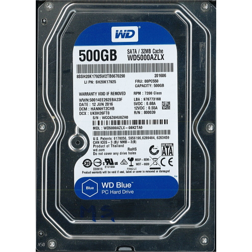 Hard-Disk 3.5" HDD SATA 500GB WD WD5000AZLX-08K2TA0 (sn WCC6Z6HU0ZH0) 