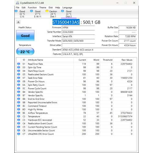 Hard-Disk 3.5" HDD SATA 500GB Seagate Barracuda ST3500413AS (sn Z2AL5G00) 