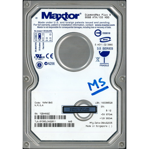 Hard-Disk 3.5" HDD PATA 80GB Maxtor DiamondMax Plus 9 6Y080L0 (sn Y29HKNGC) 