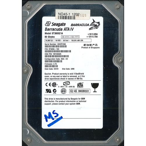 Hard-Disk 3.5" HDD PATA 80GB Seagate ST380021A (sn 3HV3TCNQ) 