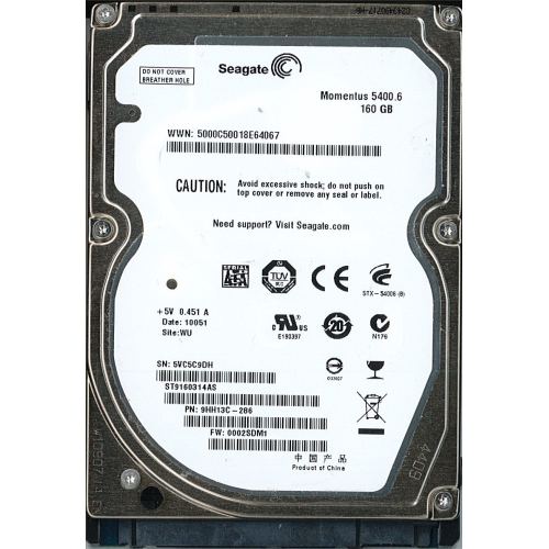 Hard-Disk 2.5" HDD SATA 160GB Seagate Momentus 5400.6 ST9160314AS (sn 5VC5C9DH)