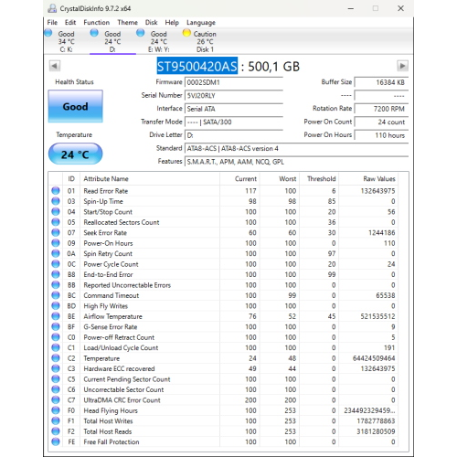 Hard-Disk 2.5" HDD SATA 500GB Seagate Momentus ST9500420AS (sn 5VJ20RLY) 