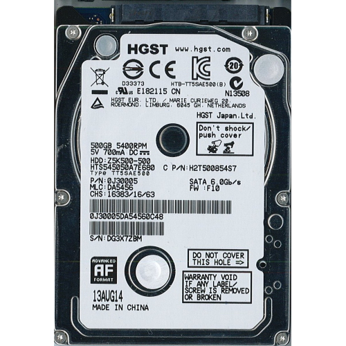 Hard-Disk 2.5" HDD SATA 500GB Hitachi HGST HTS545050A7E680 (sn TMA55CDG3X7ZBM) 