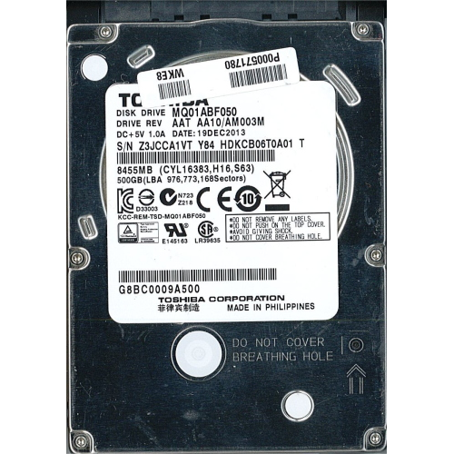 Hard-Disk 2.5" HDD SATA 500GB Toshiba MQ01ABF050 (sn Z3JCCA1VT) 