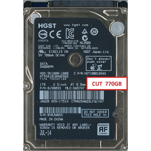 Hard-Disk 2.5" HDD SATA 770GB Hitachi (APPLE HDD) HTS541010A9E662 (sn JA8000BV0JWNSS)