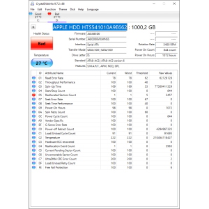 Hard-Disk 2.5" HDD SATA 770GB Hitachi (APPLE HDD) HTS541010A9E662 (sn JA8000BV0JWNSS)
