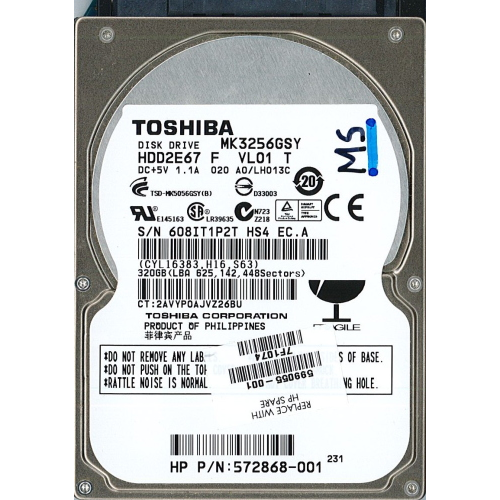 Hard-Disk 2.5" HDD SATA 320GB Toshiba MK3256GSY (sn 608IT1P2T) 