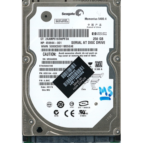Hard-Disk 2.5" HDD SATA 250GB Seagate Momentus ST9250827AS (sn 5RG66K85)
