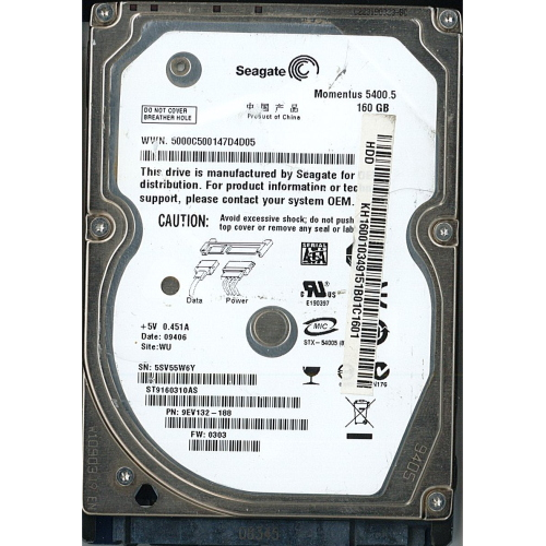 Hard-Disk 2.5" HDD SATA 160GB Seagate ST9160310AS (sn 5SV55W6Y) 