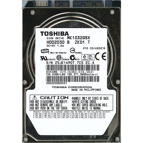 Hard-Disk 2.5" HDD SATA 100GB Toshiba MK1032GSX (sn Z5JK1490T)