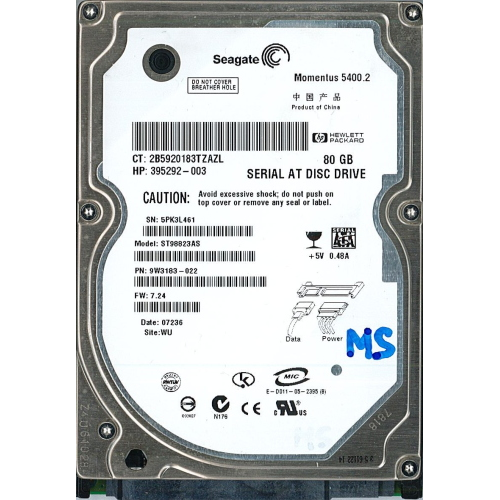 Hard-Disk 2.5" HDD SATA 80GB Seagate ST98823AS (sn 5PK3L461) 