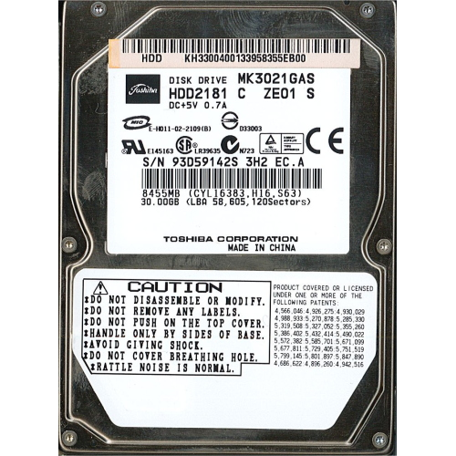 Hard-Disk 2.5" HDD PATA IDE 30GB Toshiba MK3021GAS (sn 93D59142S)