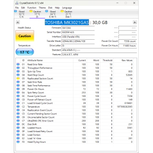 Hard-Disk 2.5" HDD PATA IDE 30GB Toshiba MK3021GAS (sn 93D59142S)
