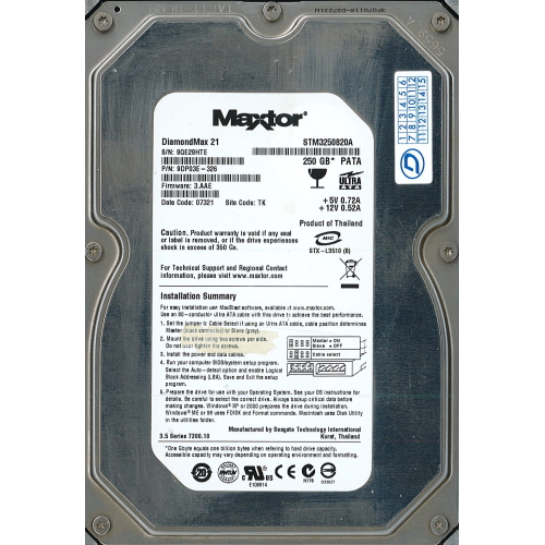Hard-Disk 3.5" HDD PATA 250GB Maxtor STM3250820A (sn 9QE29HTE)