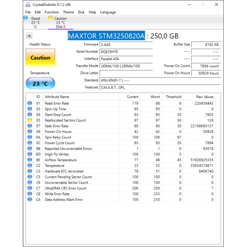 Hard-Disk 3.5" HDD PATA 250GB Maxtor STM3250820A (sn 9QE29HTE)