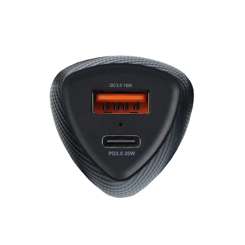Caricabatteria da auto Type C 3.0 PD20W + USB QC3.0 18W 5A CC50-1A1C nero (Totale 38W)