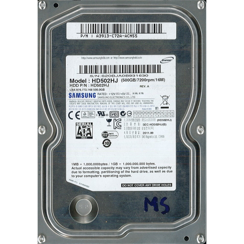 Hard-Disk 3.5" HDD SATA 500GB Samsung HD502HJ (sn S20BJA0B931630) [MS]