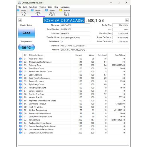 Hard-Disk 3.5" HDD SATA 500GB Toshiba DT01ACA050 (sn 24J2DRXGS) [MS] 