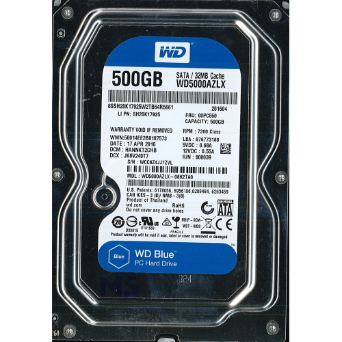 Hard-Disk 3.5" HDD SATA 500GB WDC WD5000AZLX-08K2TA0 (sn WCC6Z4JJ7ZVL) [MS] 