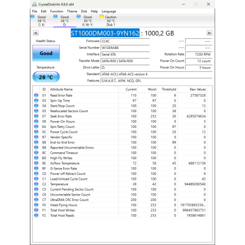 Hard-Disk 3.5" HDD SATA 1000GB (1.0TB) Seagate ST1000DM003-9YN162 (sn W1D0MJBE) [MS] 