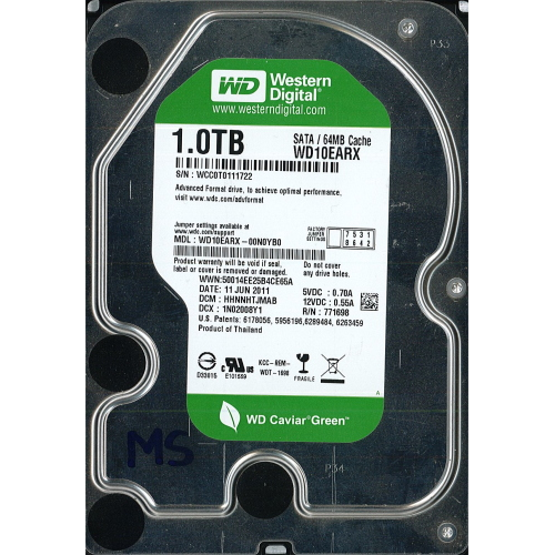 Hard-Disk 3.5" HDD SATA 1000GB (1.0TB) WDC WD10EARX-00N0YB0 (sn WCC0T0111722) [MS] 