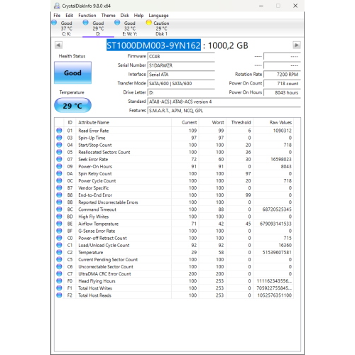 Hard-Disk 3.5" HDD SATA 1000GB (1TB) Seagate ST1000DM003-9YN162 (sn S1DARWZR) [MS] 