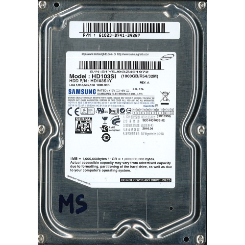 Hard-Disk 3.5" HDD SATA 1000GB (1TB) Samsung HD103SI (sn S1Y5J9GZ401972) [MS] 
