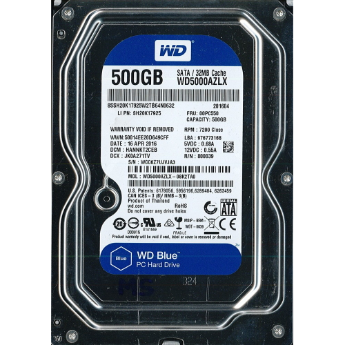 Hard-Disk 3.5" HDD SATA 500GB WDC WD5000AZLX-08K2TA0 (sn WCC6Z7UJVJA3) [MS] 