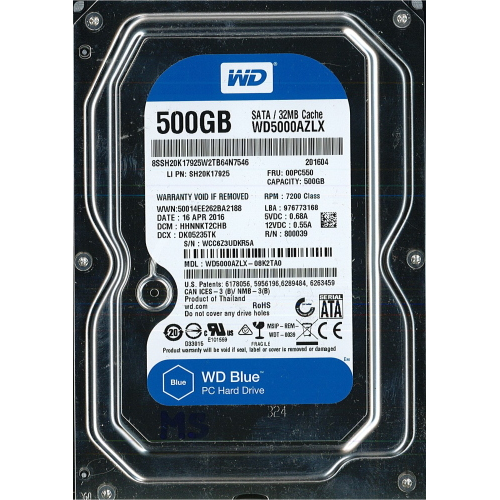 Hard-Disk 3.5" HDD SATA 500GB WDC WD5000AZLX-08K2TA0 (sn WCC6Z3UDKR5A) [MS] 
