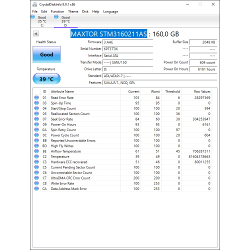 Hard-Disk 3.5" HDD SATA 160GB Maxtor STM3160211AS (sn 6PT3TTJX) [MS] 