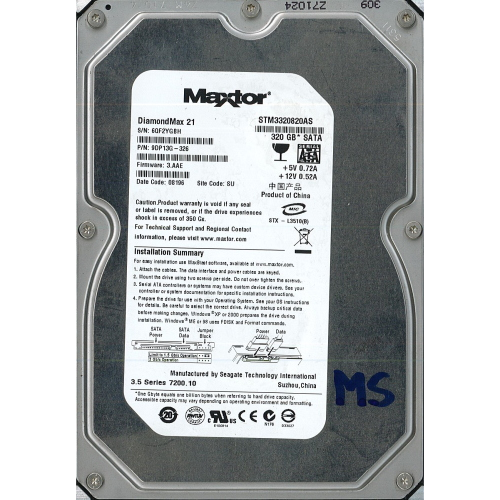 Hard-Disk 3.5" HDD SATA 320GB Maxtor STM3320820AS (sn 6QF2YGBH) [MS] 
