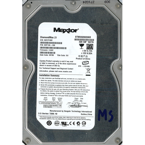Hard-Disk 3.5" HDD SATA 320GB Maxtor STM3320820AS (sn 6QF2YH8V) [MS] 