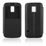 Custodia in TPU Nero e Ecopelle Nera con View per Samsung Galaxy S5 Mini / G800F