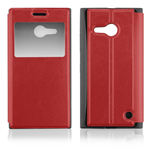 Custodia in TPU Nero e Ecopelle Rossa con View per Nokia Lumia 730