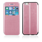 Custodia in Ecopelle Rosa e TPU Nero con View per Apple iPhone 6 (4.7")