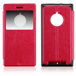 Custodia in TPU Nero e Ecopelle Rossa con View per Nokia Lumia 830