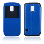 Custodia in TPU Nero e Ecopelle Blu con View per Samsung Galaxy S5 Mini / G800F