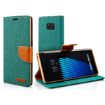 Custodia Libretto TPU Ecopelle Verde, Carte Credito, Samsung Galaxy Note 7 SM-N930, Antigraffio Antiurto 