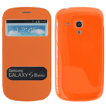Custodia in PVC e Ecopelle Arancione Flip Cover 2 S View per Samsung Galaxy S3 mini / i8190
