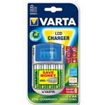 Kit Caricabatterie LCD Varta per AA/AAA con 4 Batterie AA 2600 mAh Adattatore 12V e Cavo USB Inclusi