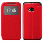 Custodia in TPU e Ecopelle Rosso Flip Cover View per HTC One (M7) copia