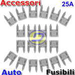 Mini fusibile x Auto DC12V 25A (20pcs in un unico imballaggio, il prezzo è di 20 pezzi)